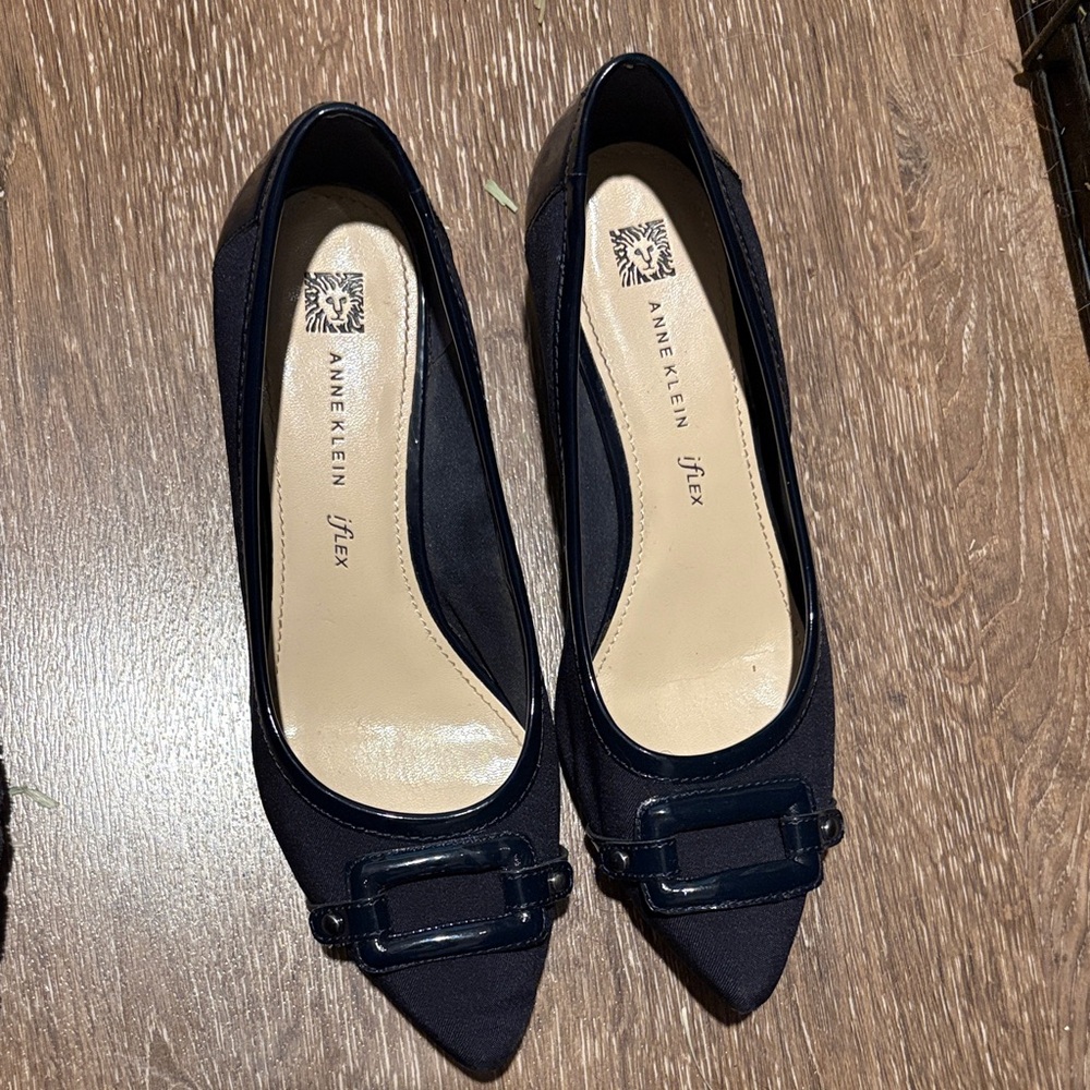 Anne Klein Navy Blue Flats with Patent Accents